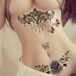 <span class=keywords><strong>Tatouages</strong></span> temporaires sexy pour femmes, kit de tatouage sexy, magnifiques et exquis, fleurs réalistes en 3D, papillons, abdomen, poitrine - Product Image 1