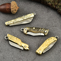 Mini couteau de poche pliable en acier inoxydable avec manche en laiton, petit couteau utilitaire pliable, porte-clés cadeau, couteau artisanal