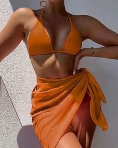 Custom Swimwear Mature <strong>Thong</strong> Three Pieces <strong>Swimsuit</strong> and Fashion Sexy Woman <strong>Bikini</strong> With Cover up Beach Dress - Product Image 2