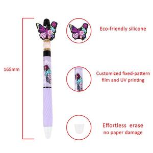 Новая детская гелевая ручка O&Q с ластиком, синие и черные чернила, пластиковая, 0.5 мм, с милым мультяшным дизайном бабочки, рекламная, с возможностью нанесения логотипа - Product Image 2