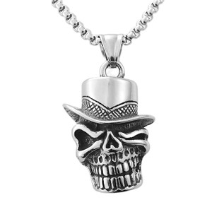 European American Style <b>Titanium</b> Steel Skull Pendant With Top Hat Retro Punk Men's Necklace Stainless Steel Fashion Charm - Product Image 5