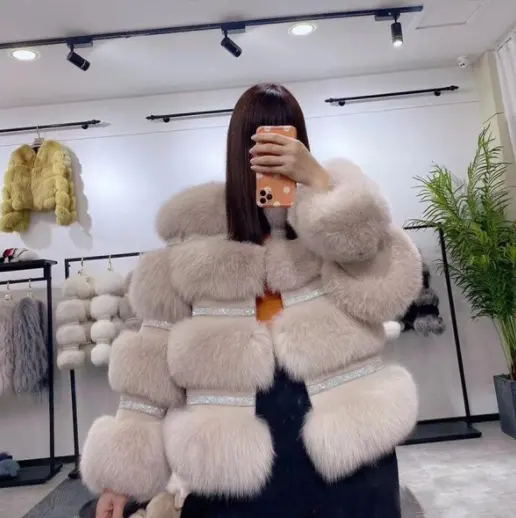 New Style Fox Fur Jacket Crystal with Horizontal Stripes Slim Fur Coat Women's Commuter Rich Fox Fur outerwear