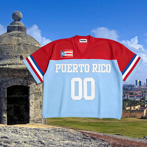 เสื้อยืดสตรีทแวร์ฤดูร้อน ยูนิเซ็กส์ สปอร์ต โอเวอร์ไซส์ เสื้อเจอร์ซีย์เปอร์โตริโก แบบเย็บติด ตกแต่งพิเศษ สไตล์อเมริกัน ทรงบ็อกซี่ ฟิต ครอป เสื้อฟุตบอล - Product Image 1