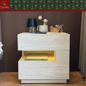 Table de chevet flottante GOLDKING en travertin beige naturel avec éclairage LED, fabrication OEM ODM directe d'usine, personnalisable - Product Image 2