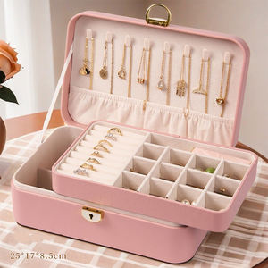 Caja de Almacenamiento de Joyas de Cuero PU de Doble Capa con Cierre, Elegante y Personalizable con Logotipo, de Lujo Sencillo, para Mujeres y Niñas, Venta al Por Mayor - Product Image 3