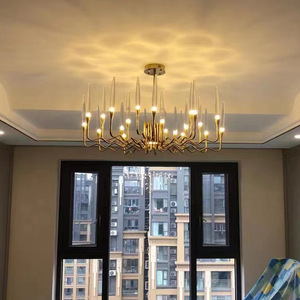 D23.6in американская свеча ветка акриловый стержень Подвесная лампа Золотая Роскошная светодиодная Хрустальная люстра ручной выдувной муранский пузырьковый стеклянный свет - Product Image 5