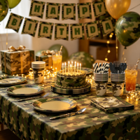 Vaisselle jetable à thème camouflage, très vendue, assiettes et serviettes en papier biodégradables pour anniversaire