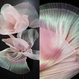 Дизайнерская флуоресцентная ткань с рюшами, красочная блестящая марлевая ткань, декор для сцены, свадьбы, вуаль, прозрачная голографическая складчатая ткань - Product Image 1