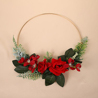 Couronne de fleurs artificielles en métal faite à la main pour décoration murale intérieure, arrangement floral portable pour mariage