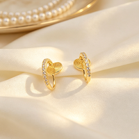 Boucles d'oreilles créoles plaquées or 18 carats avec zircone cubique pour oreilles non percées, invisibles et indolores, style serpentin, minimalistes, inaltérables