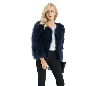 Veste en fourrure véritable de haute qualité manteau de fourrure <span class=keywords><strong>noir</strong></span> d'autruche d'hiver chaud pour les femmes - Product Image 2