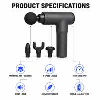 Mini pistolet de massage portatif à percussion pour relaxation musculaire profonde, 4 têtes de massage, rechargeable USB, corps entier, pour athlètes