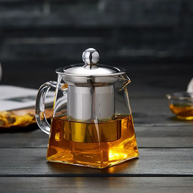 Hot sale borosilicate heat resistant flower tea square glass teapot with infuser