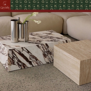 Table basse en marbre Calacatta Viola GOLDKING avec socle monolithique massif pour coin lecture ensoleillé et base de meuble moderne - Product Image 3