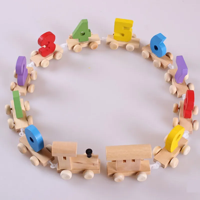 Деревянная фигурка поезда Монтессори, модель игрушки с номером, 0 ~ 9 блоков, игрушечный автомобиль, обучающий