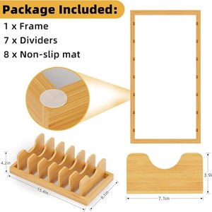 Support à couvercles de casseroles en bois, design carré minimaliste, organisateur de rangement multifonctionnel pour vaisselle et bols de cuisine avec égouttoir - Product Image 2