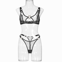 2 potong Set Lingerie seksi seksi pakaian dalam wanita tembus pandang tembus pandang model renda tipis fantasi Tulle Lingerie nyaman Thong