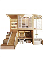 Lit enfant pour garçons, design créatif, nouveau modèle 2026, lit de 1,5 mètre en bois avec toboggan et aire de jeux