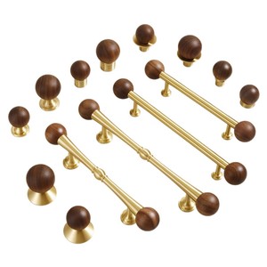 Chinese Style Walnut Wood Brass Cabinet <b>Knobs</b> Round Durable Furniture Handle For Cabinet Doors - Product Image 5