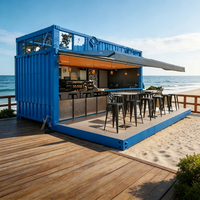 Bar et café mobile en conteneur Espace modulaire amovible pour les plages, les parcs, les entrepôts. Auvent intégré pour l'extérieur et sièges extérieurs.