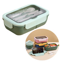 Lonchera Bento de Plástico Apta para Microondas, de Grado Alimenticio, Resistente a Fugas, para Niños