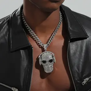 Hip Hop kafatası kolye kolye erkekler için büyük ağır siyah CZ gözler kafatası kolye 20 inç kolye ile kolye seti yılbaşı hediyeleri