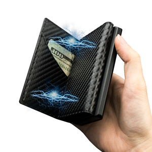 กระเป๋าใส่บัตรแม่เหล็กดีไซน์ใหม่ Casekey วัสดุหนัง PU คาร์บอน  จุบัตรได้เยอะ ป้องกัน RFID - Product Image 4