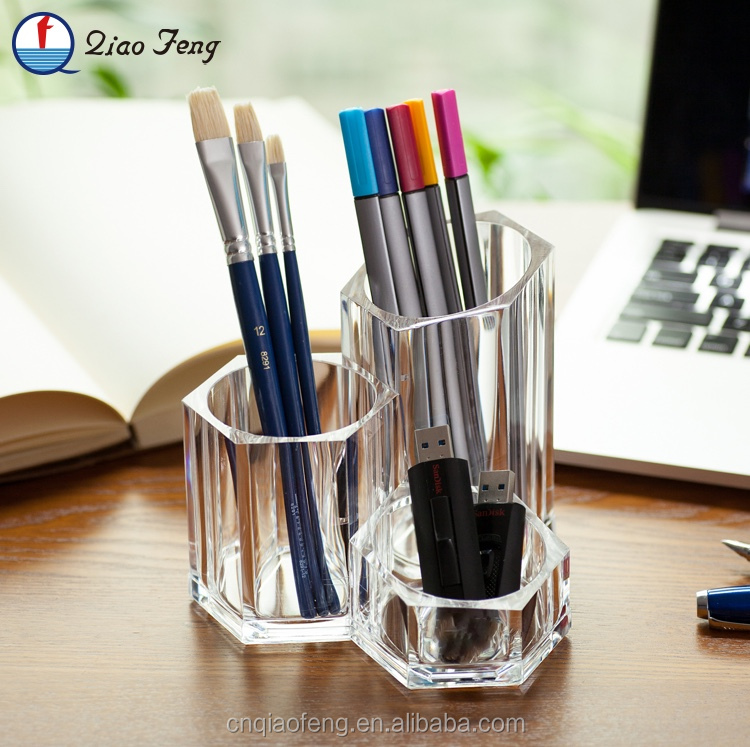 Акриловая Кисть для макияжа на заказ, настольный прозрачный держатель для ручек с аксессуарами для стола