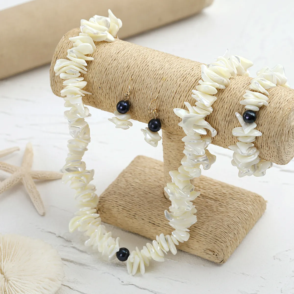 3 buah set Hawaii Bohemian rusak putih Cowrie Shell gelang mutiara asli Kalung Anting Set Puka Shell perhiasan grosir