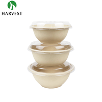 Harvest CH Series Bols jetables biodégradables et compostables de 6 pouces à base de plantes avec couvercles en PET/R-PET/PP pour vaisselle et ustensiles de cuisine
