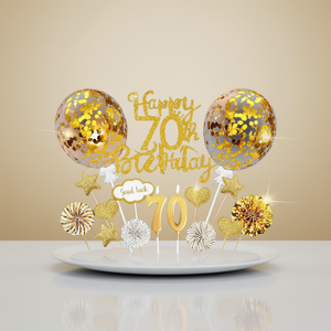 Adorno <span class=keywords><strong>de</strong></span> Pastel Reutilizable <span class=keywords><strong>para</strong></span> 70 <span class=keywords><strong>Cumpleaños</strong></span>, <span class=keywords><strong>para</strong></span> Mujeres y Hombres, Juego <span class=keywords><strong>de</strong></span> Decoración Dorada <span class=keywords><strong>de</strong></span> 20 Piezas con Velas <span class=keywords><strong>de</strong></span> <span class=keywords><strong>Cumpleaños</strong></span> - Product Image 3