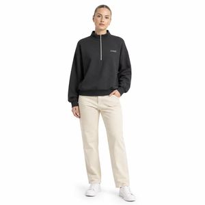 Sudadera de Forro Polar con Cierre de Cremallera de un Cuarto, Color Liso, para Mujer, con Bordado Personalizado, Oversize, Estilo Urbano, Manga Larga, En Stock - Product Image 5