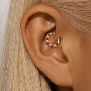Gold Single 925 Sterling Silver Natural <b>Tiger</b> <b>Eye</b> Classic Piercing Hoop Cartilage Nose <b>Ring</b> 1.2x6mm - Product Image 4