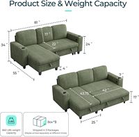 Sofá Cama Modular Moderno de Tela para el Hogar, Sofá Convertible en Cama con Carga USB, en Forma de L para Sala de Estar