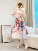Fabricant de robes plissées de style coréen - Vente en gros de robes imprimées à col rond et grandes tailles, tendance