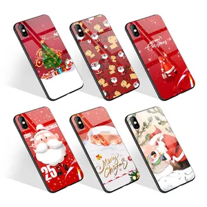 Custodia per telefono personalizzata Happy Christmas Happy New Year Design per Iphone 12 11 Pro Max borse per cellulare in vetro