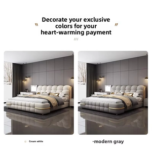 <span class=keywords><strong>Letto</strong></span> <span class=keywords><strong>Matrimoniale</strong></span> di Lusso Moderno Minimalista in Vera Pelle Color Crema, <span class=keywords><strong>Letto</strong></span> Artigianale di Alta Gamma in Pelle - Product Image 4