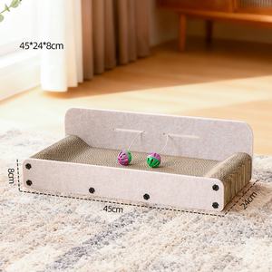 Großes, robustes Katzenkratzbett mit Glöckchen-Spielzeug, Katzenmöbel für drinnen, Kratzschutz aus Karton und Filz, luxuriöses Katzenkratzbrett - Product Image 5