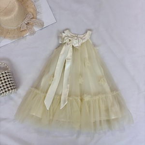 Платье для девочек на день рождения с круглым вырезом, тканое, с цветочным узором, летнее, однотонное, из тюля, с большим бантом, многослойное, из полиэстера, в стиле принцессы, ODM - Product Image 2