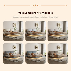 Nền tảng hiện đại LED Khung giường nổi với đầu giường Vải Nhung Màu Be đôi đầy đủ/Nữ Hoàng Kích thước cama bọc khung giường - Product Image 6