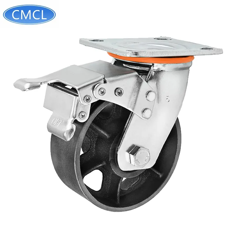 CMCL 5 Inch Gang Bánh Xe Đúc Sắt Xoay Caster Sắt Bánh Xe Bánh Xe