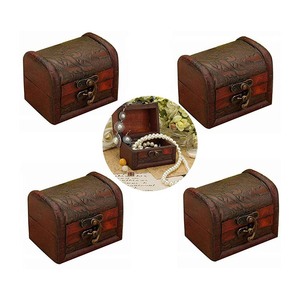 กล่องเครื่องประดับสมบัติขนาดเล็กโบราณกล่องทำด้วยมือกล่องแหวนไม้ที่มีมินิล็อคโลหะ - Product Image 1