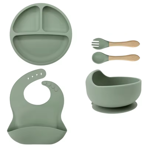 Gran oferta de 5 uds., juegos de cubiertos de alimentación para niños, Baberos para bebés, plato de ventosa, vajilla de silicona, juego de destete para bebés - Product Image 2