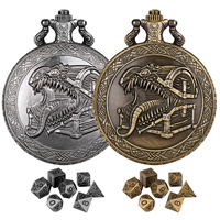 Boîte à trésor steampunk en forme de langue, montre de poche en bronze, boîtier, jeu de dés polyédriques en métal 7 pièces, mini dés D&D, jeu de dés DND