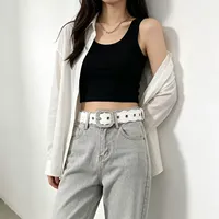 Ceinture large en PU blanc avec dentelle et strass, boucle en alliage, ceinture décorative polyvalente pour jeans, robe, accessoire étudiant