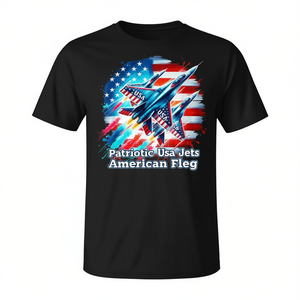 T-shirt patriotique Usa Jets avec drapeau américain du 4 juillet, unisexe, à manches courtes, col rond, impression numérique - Product Image 3