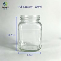 Conteneur en verre carré transparent de 330 ml avec bords arrondis, idéal pour les haricots, le miel, les aliments secs en vrac pour les clients revendeurs