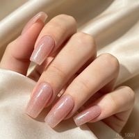Vente en gros de faux ongles personnalisés à étiquette privée, lot de 24 pièces, couleur nude rose pailletée, forme carrée, réutilisables, pour salon
