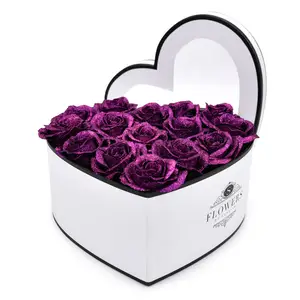 Custom Heart Shaped Unique Lovely Eco Friendly Cardboard Paper Rose Bouquet Flower Gift Boxes For Gift Packaging Clear Window