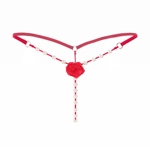 Culotte string sexy en perles et roses pour femme, taille basse, entrejambe ouvert, lingerie en maille perlée, blanc, rose, rouge, bleu, noir - Product Image 5